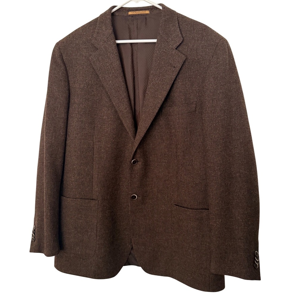 Corneliani Sport Coat Men 44L Brown Wool Micro Check Blazer Made in Italy Luxury